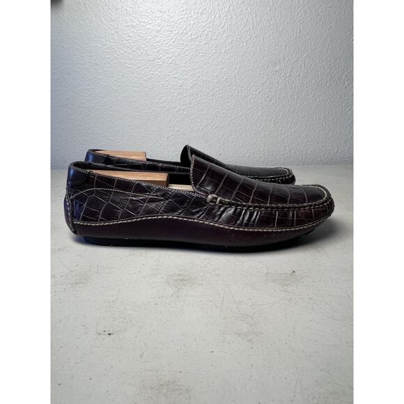 COLE HAAN Men\'s Brown 10.5M Croc Embossed Leather Driving Loafers